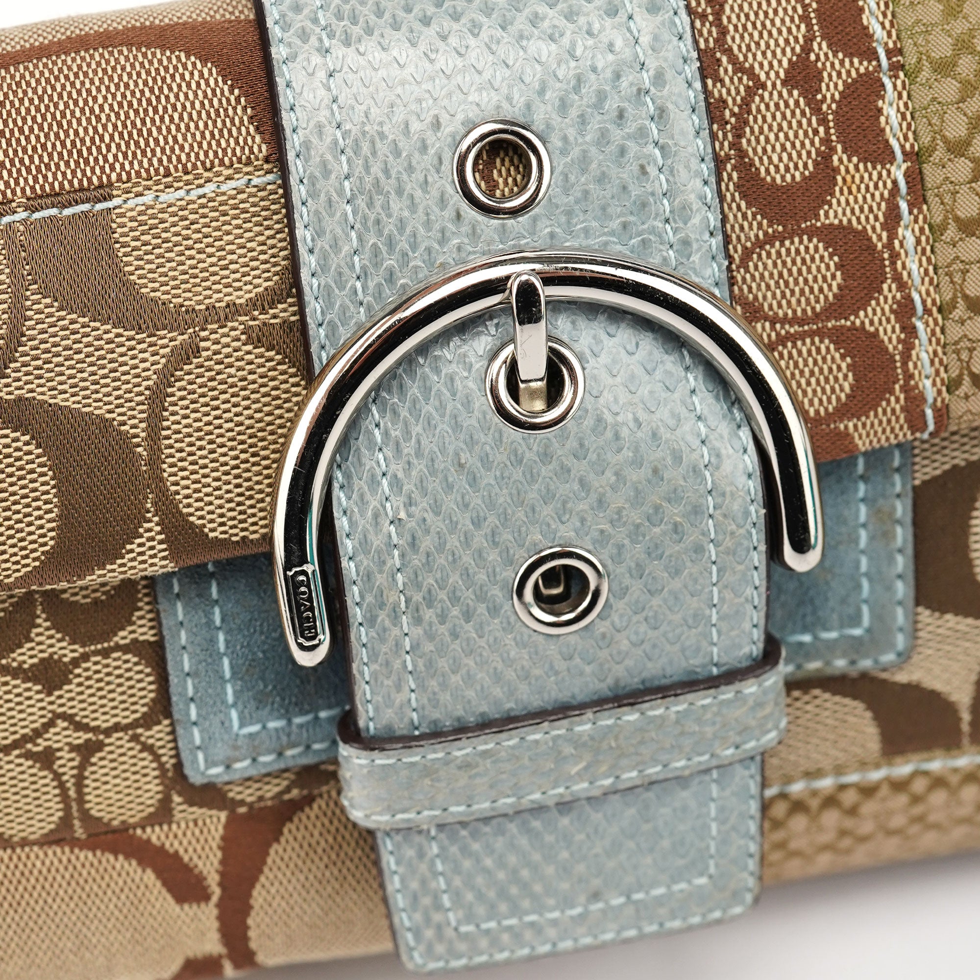 Coach 3689 Beige Blue Snakeskin Soho Shoulder Bag