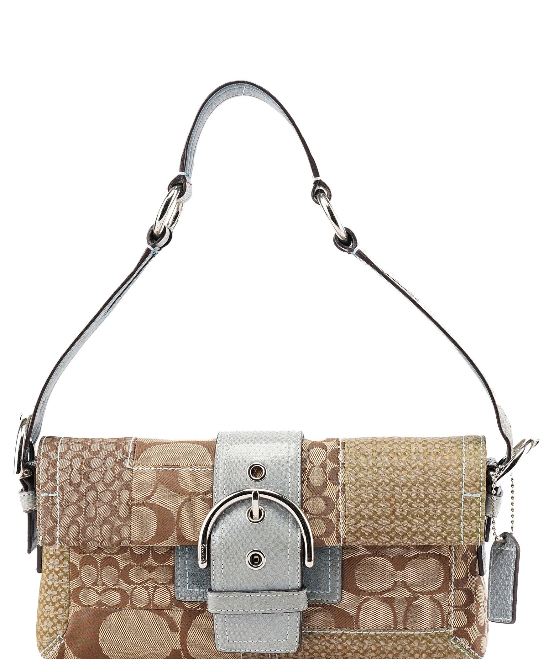 Coach 3689 Beige Blue Snakeskin Soho Shoulder Bag