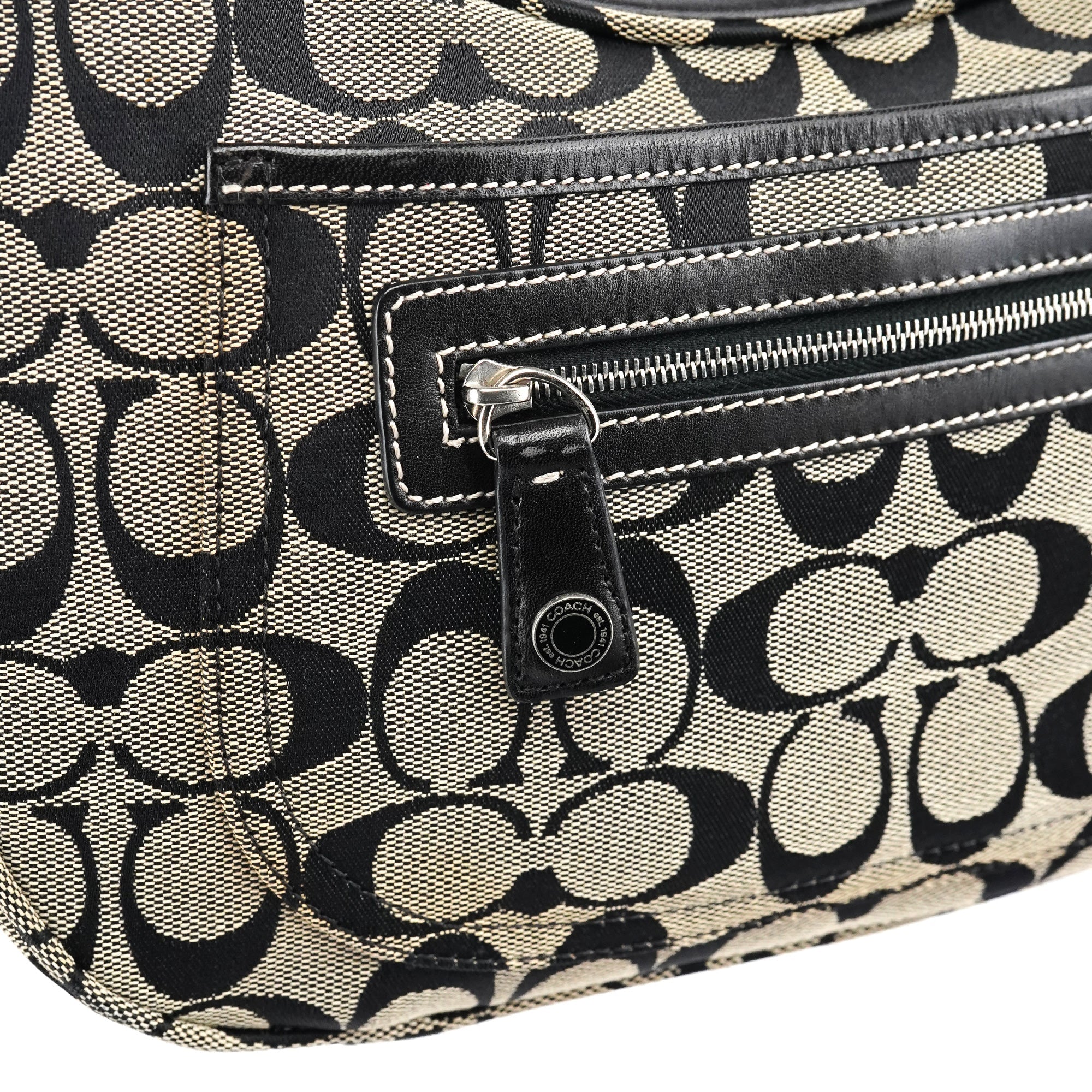 Coach 6045 Sac porté épaule en toile Signature grise et noire
