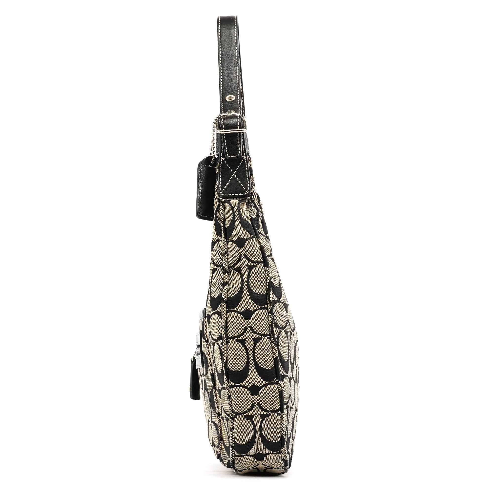 Coach 6045 Sac porté épaule en toile Signature grise et noire