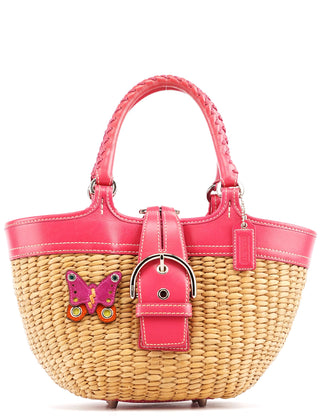 Coach 6270 Beige Pink Raffia Soho Bucket Bag
