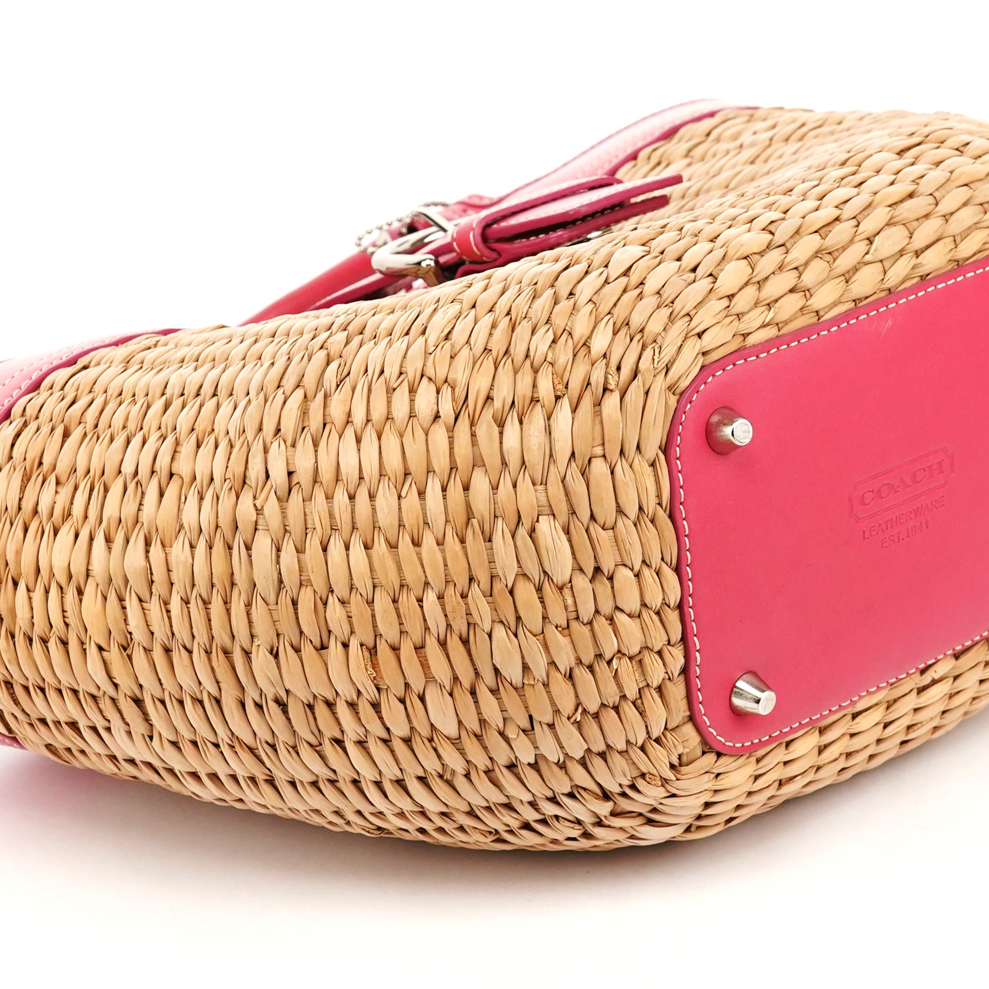 Coach 6271 Pink Beige Woven Straw Soho Tote Bag