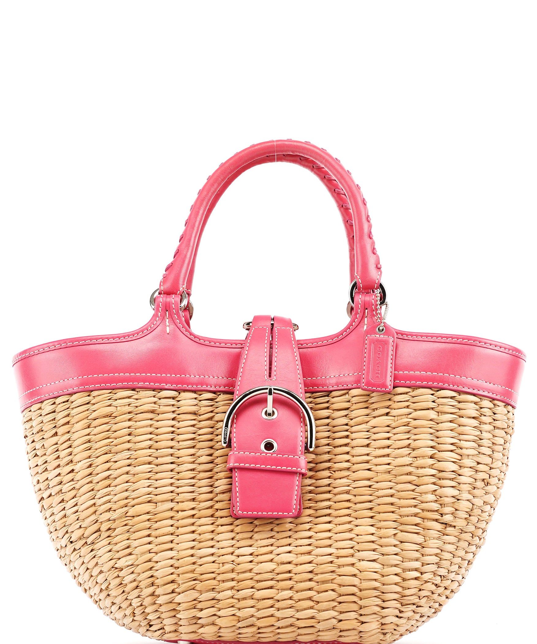 Coach 6271 Pink Beige Woven Straw Soho Tote Bag