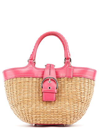 Coach 6271 Pink Beige Woven Straw Soho Tote Bag