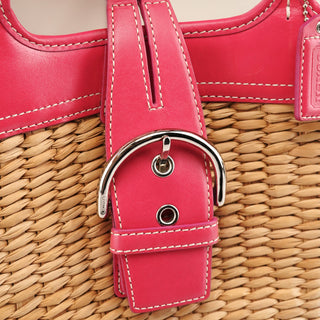 Coach 6271 Pink Beige Woven Straw Soho Tote Bag
