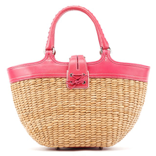 Coach 6271 Pink Beige Woven Straw Soho Tote Bag