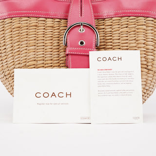 Coach 6271 Pink Beige Woven Straw Soho Tote Bag