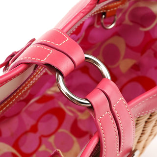 Coach 6271 Pink Beige Woven Straw Soho Tote Bag