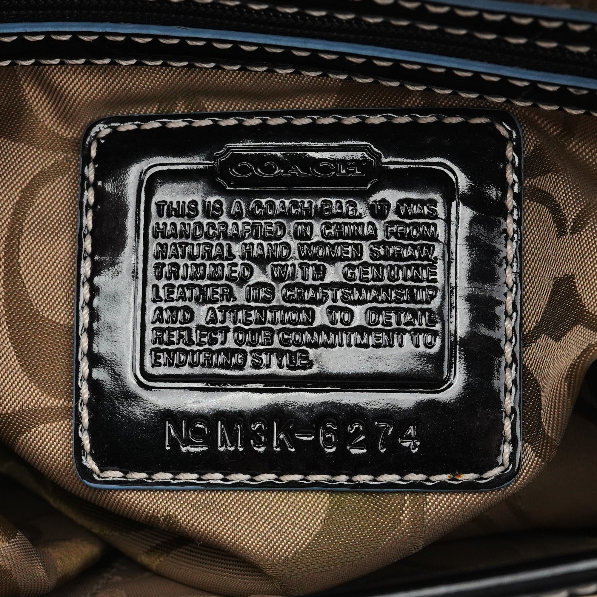 Coach 6274 Sac à poignée Soho en paille tressée beige et noire