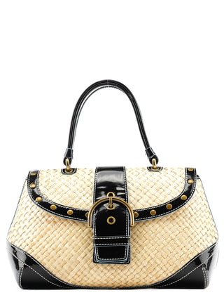 Coach 6274 Beige Black Woven Soho Top Handle Bag