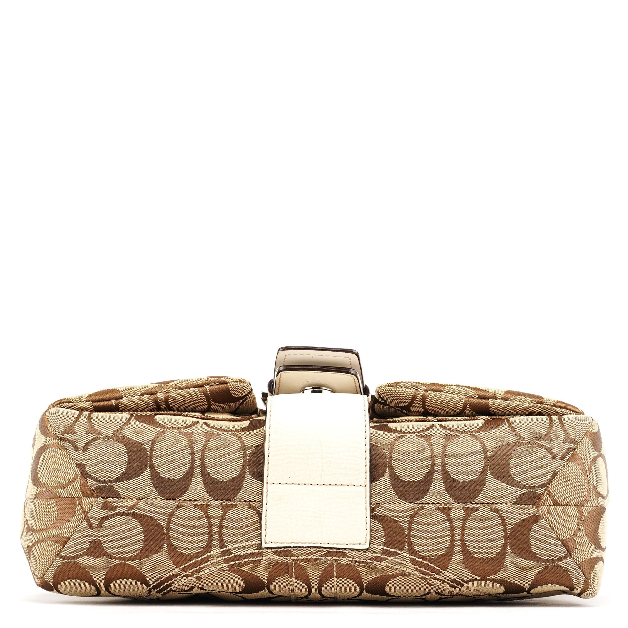 Coach 6314 Sac porté épaule Soho en toile Signature beige et cuir blanc