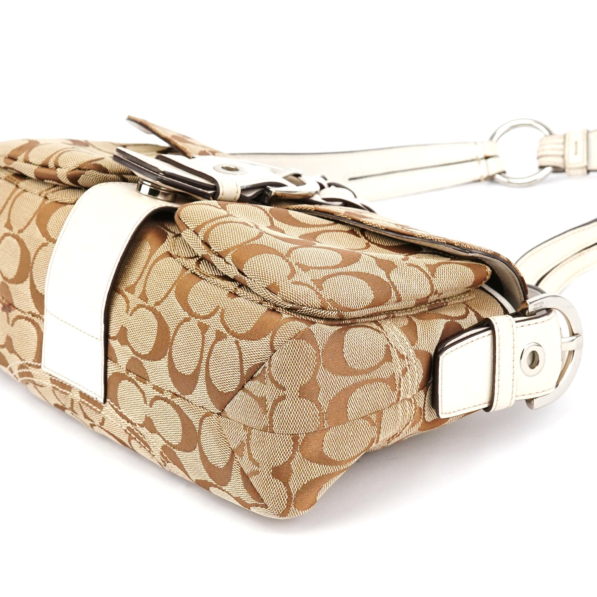 Coach 6314 Sac porté épaule Soho en toile Signature beige et blanche