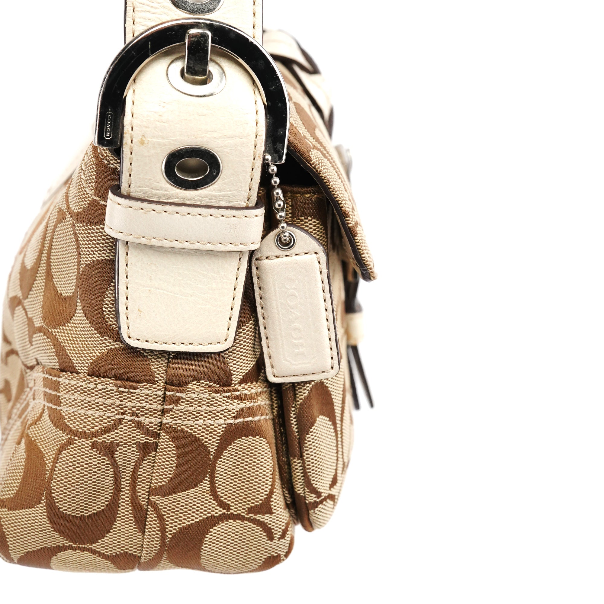 Coach 6314 Sac porté épaule Soho en toile Signature beige et blanche