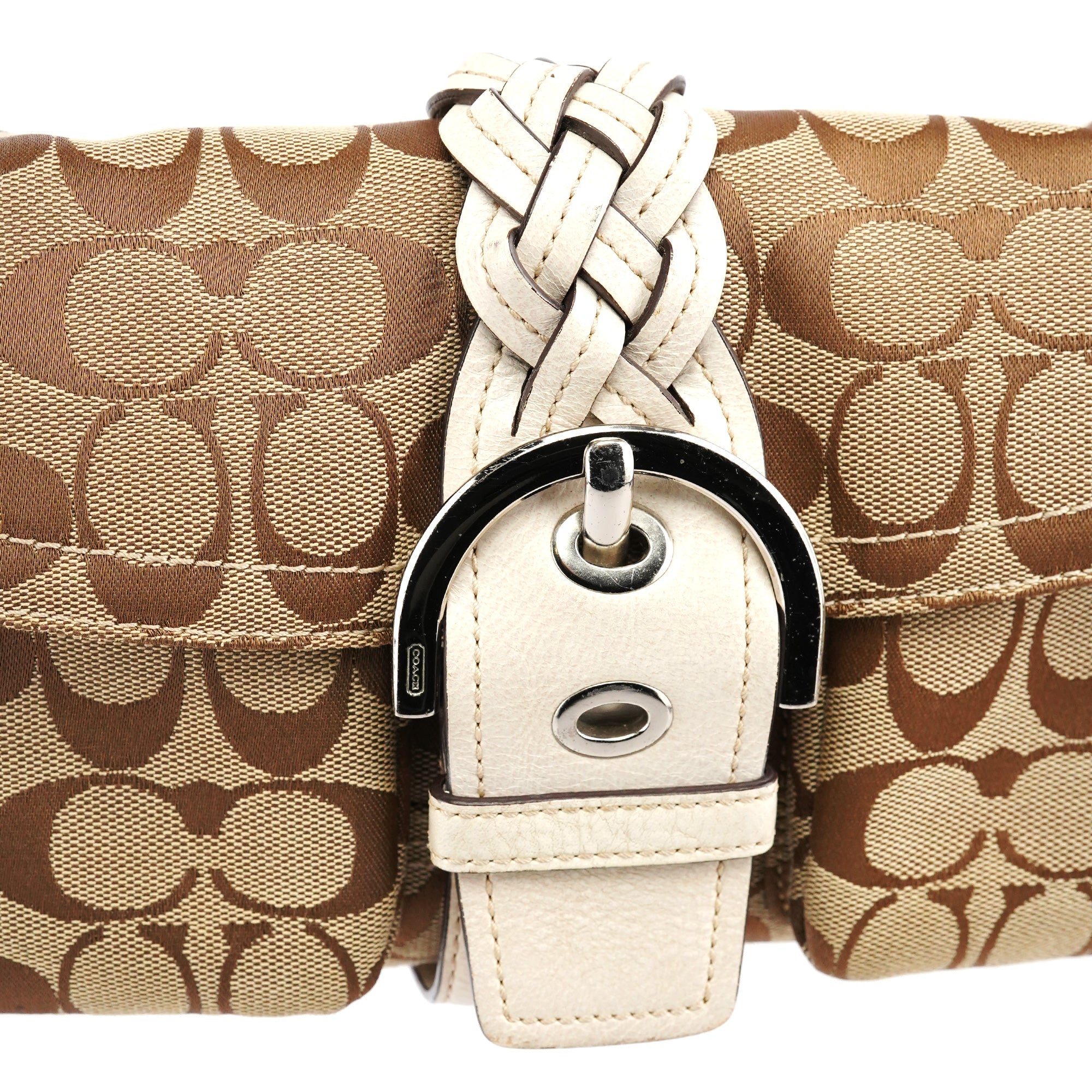 Coach 6314 Sac porté épaule Soho en toile Signature beige et blanche