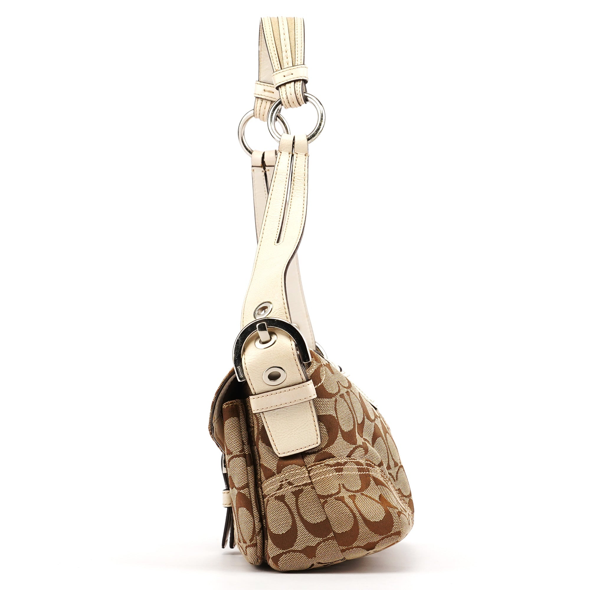Coach 6314 Sac porté épaule Soho en toile Signature beige et blanche