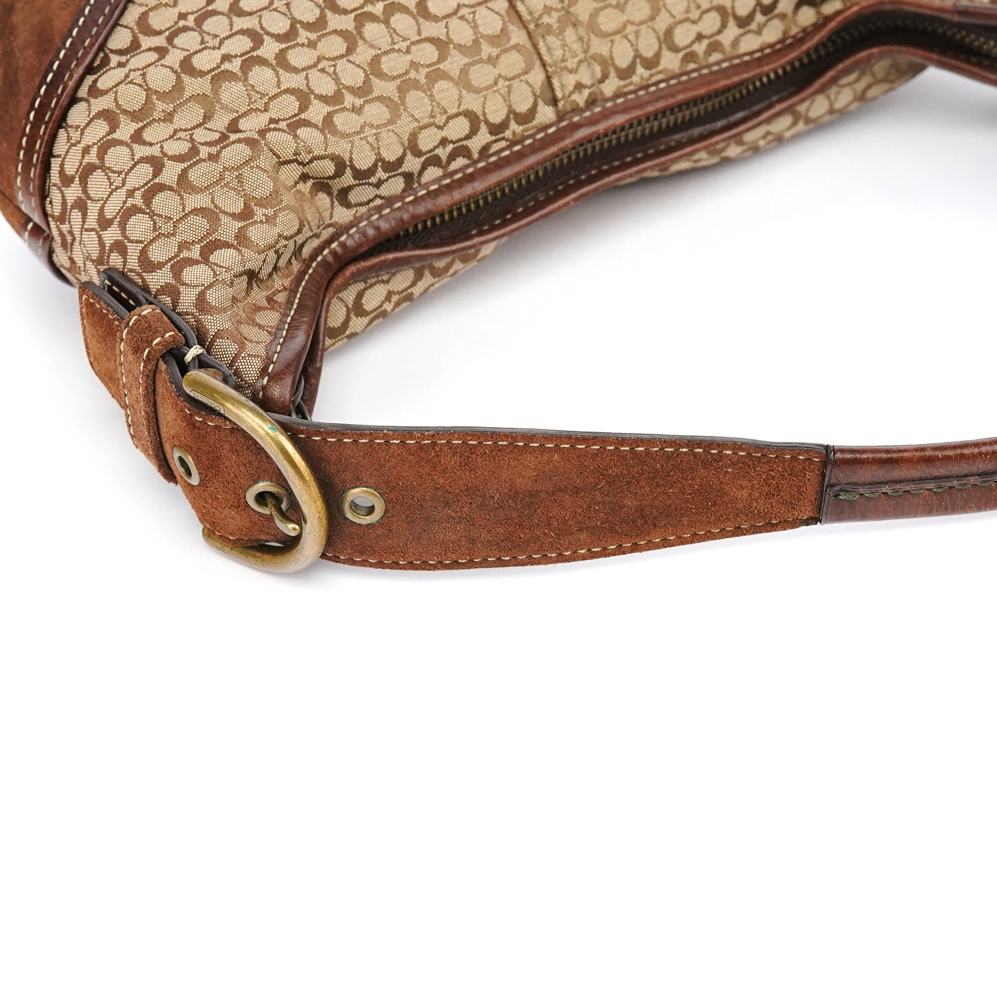 Coach 6351 Sac porté épaule Soho en daim beige et marron