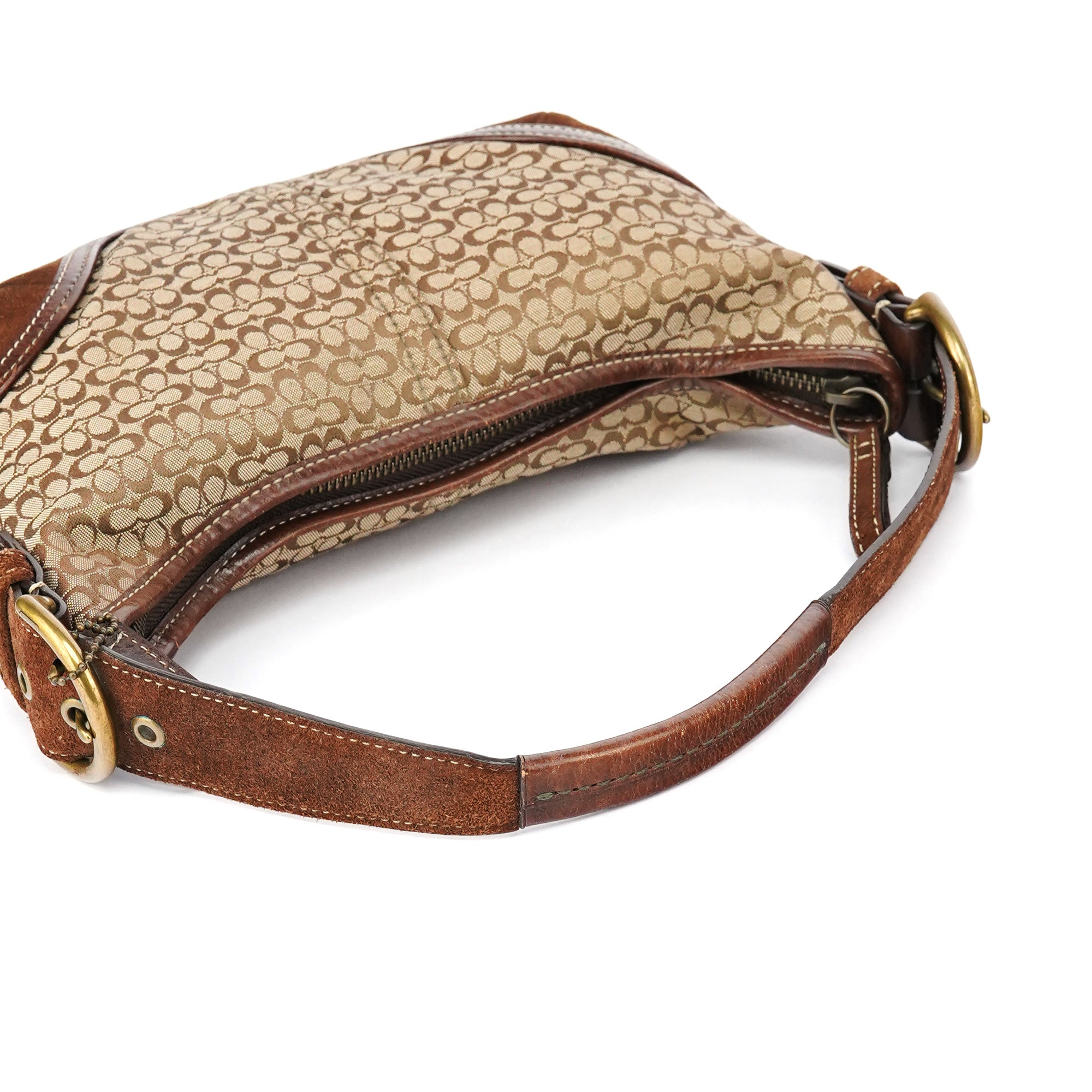 Coach 6351 Sac porté épaule Soho en daim beige et marron