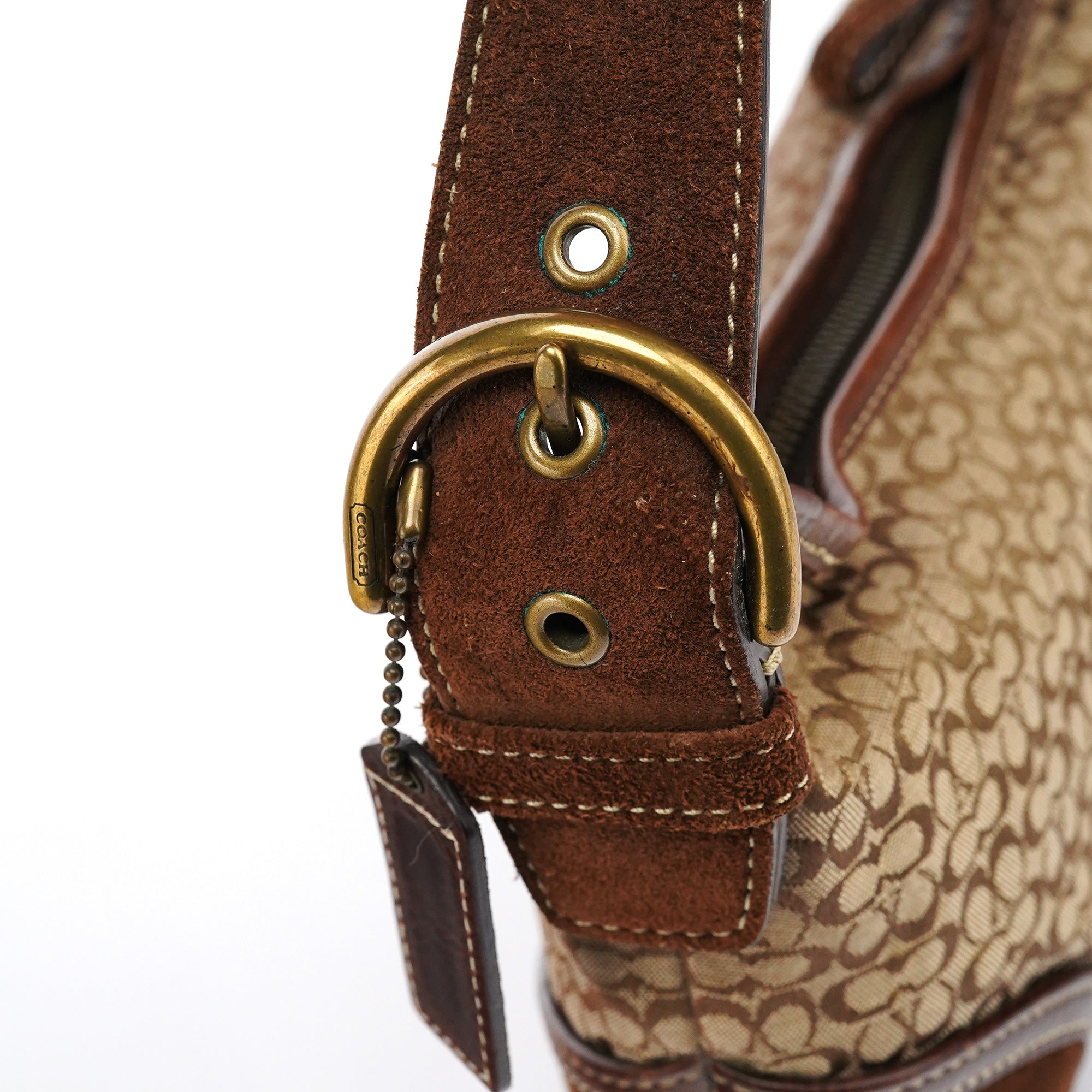 Coach 6351 Sac porté épaule Soho en daim beige et marron