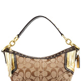 Coach 6424 Beige Brown Signature Studded Hobo Shoulder Bag