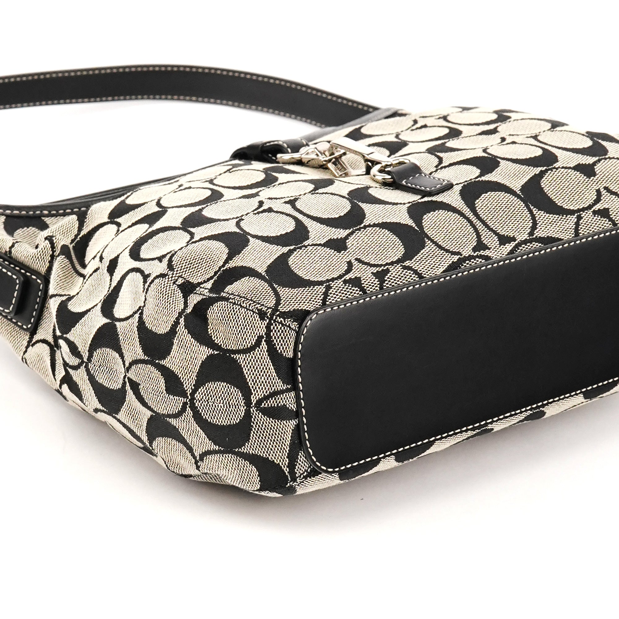 Coach 6845 Grey Black Signature Hobo Shoulder Bag