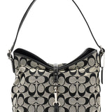 Coach 6845 Grey Black Signature Hobo Shoulder Bag