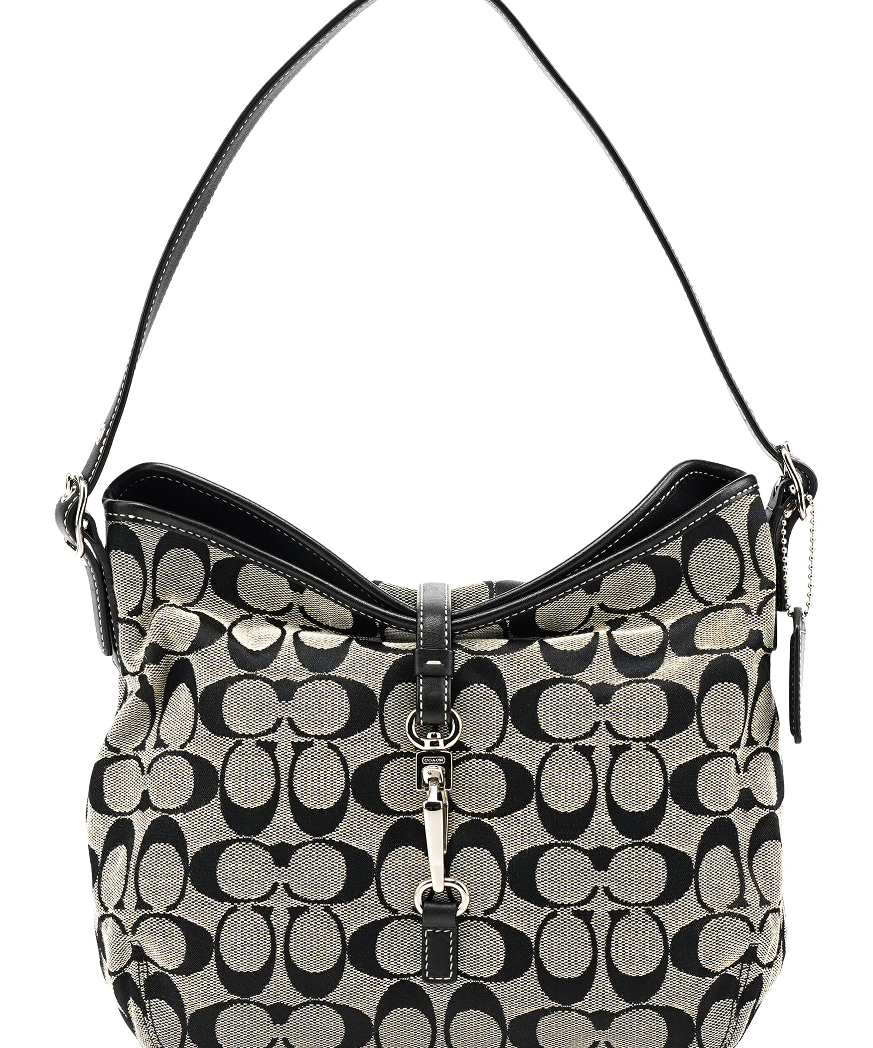 Coach 6845 Grey Black Signature Hobo Shoulder Bag