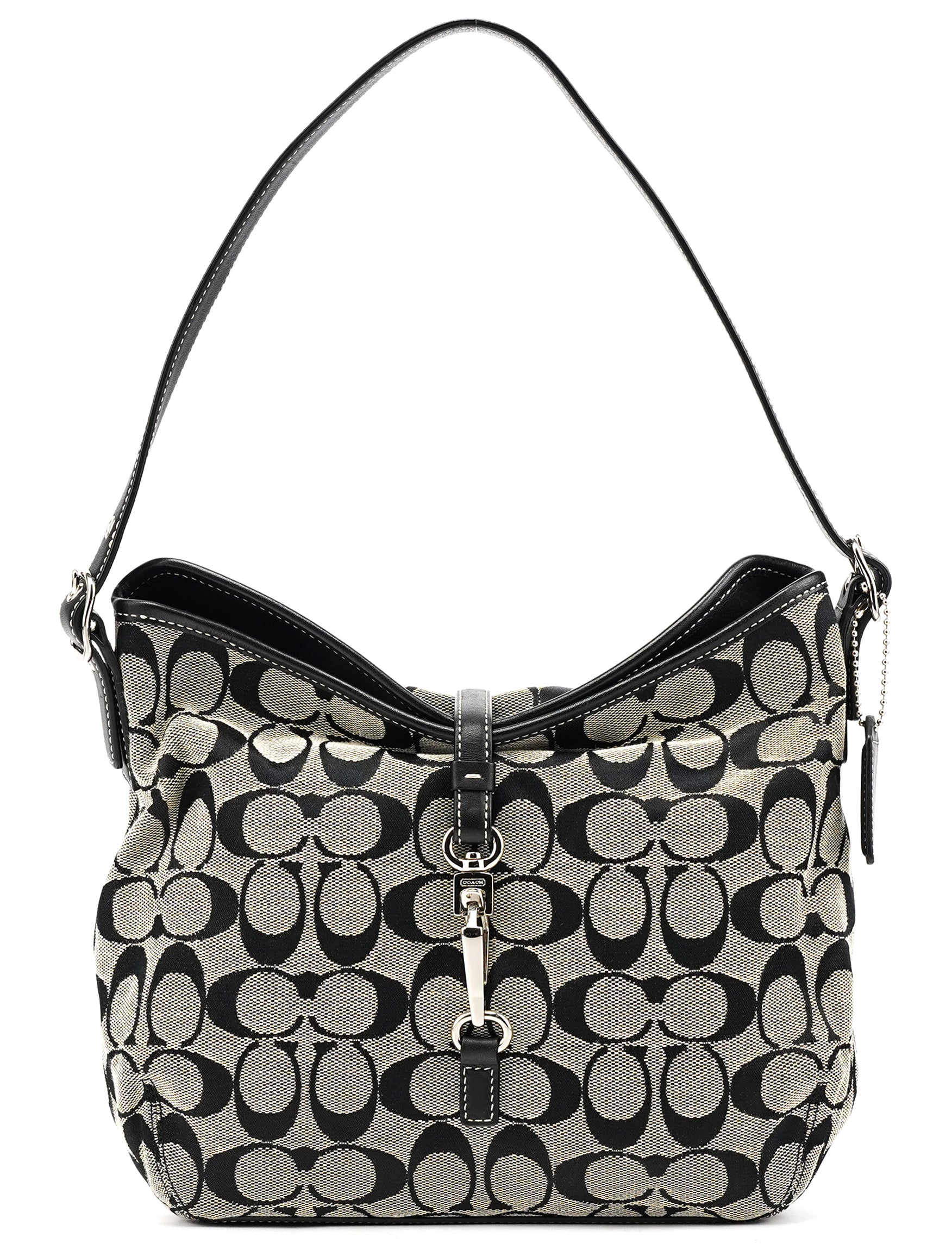 Coach 6845 Grey Black Signature Hobo Shoulder Bag