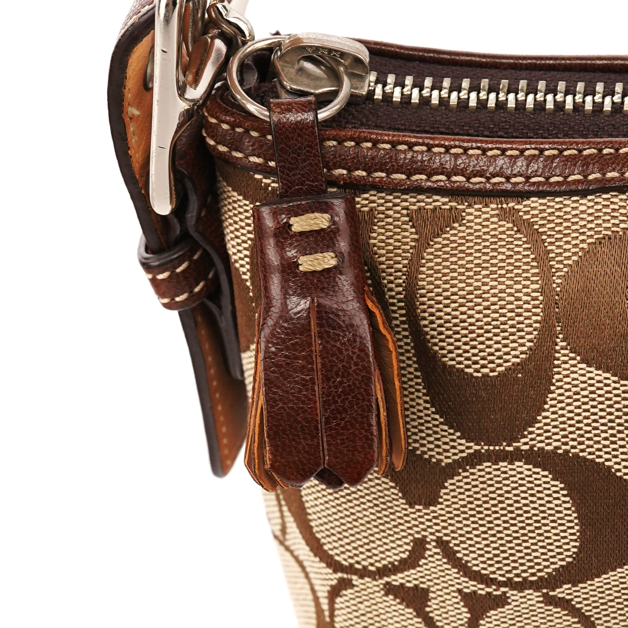 Coach 7039 Beige Signature Canvas Suede Demi Shoulder Bag