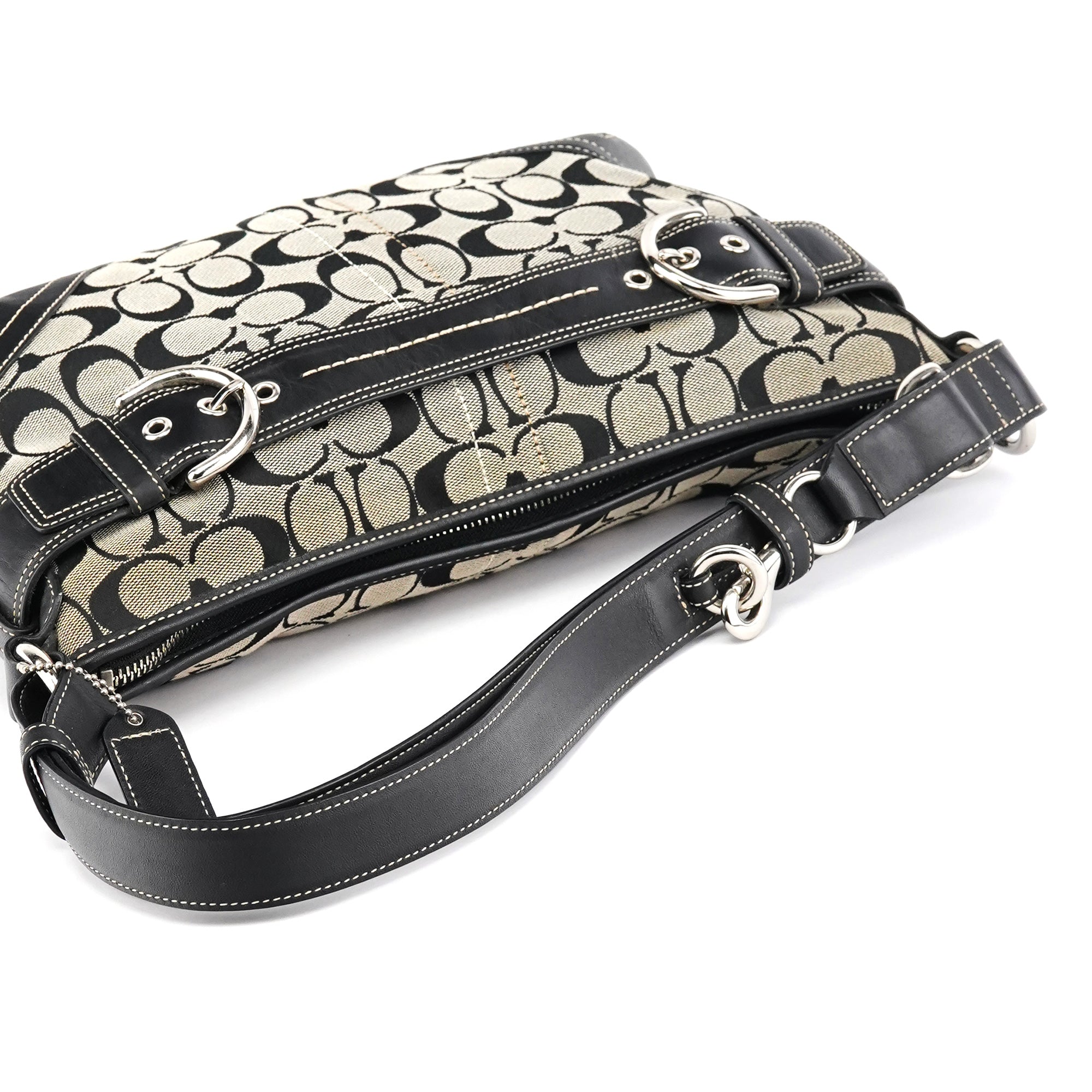 Coach 7077 Sac deux portés en toile Signature gris et noir