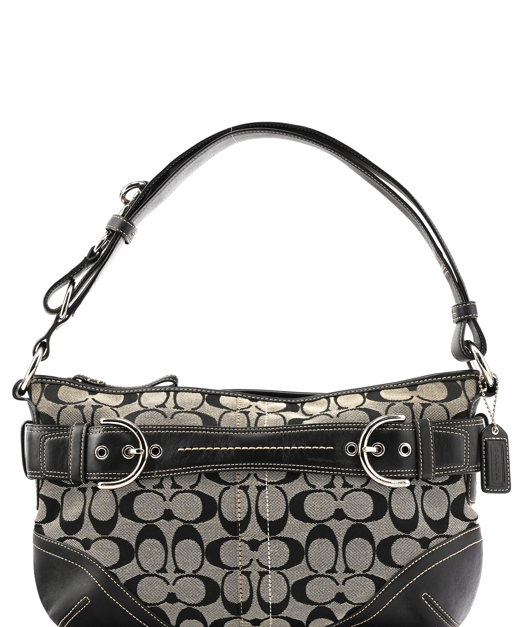 Coach 7077 Grey Black Signature 2-Way Shoulder Bag