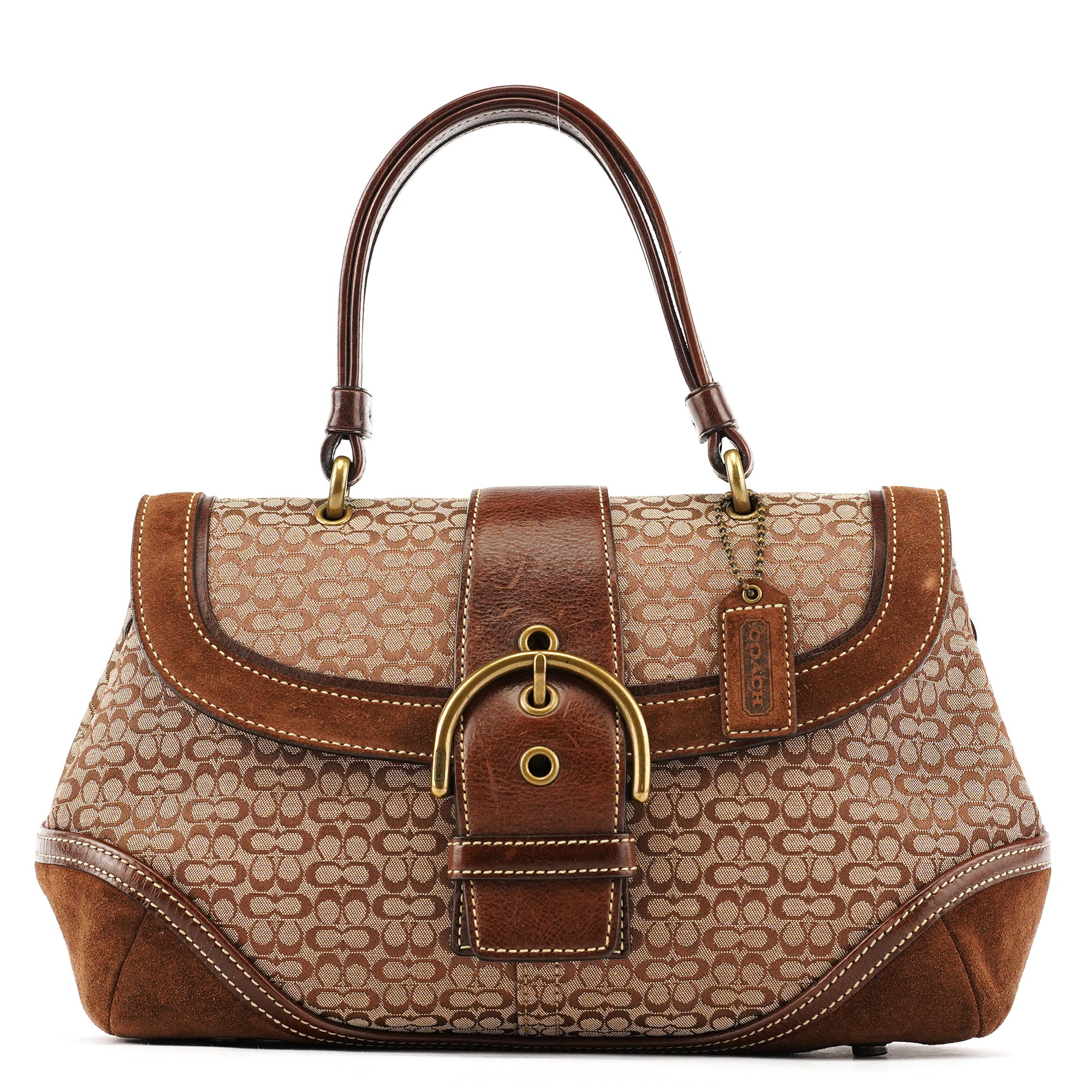 Coach 7078 Beige Brown Suede Soho Top Handle Bag