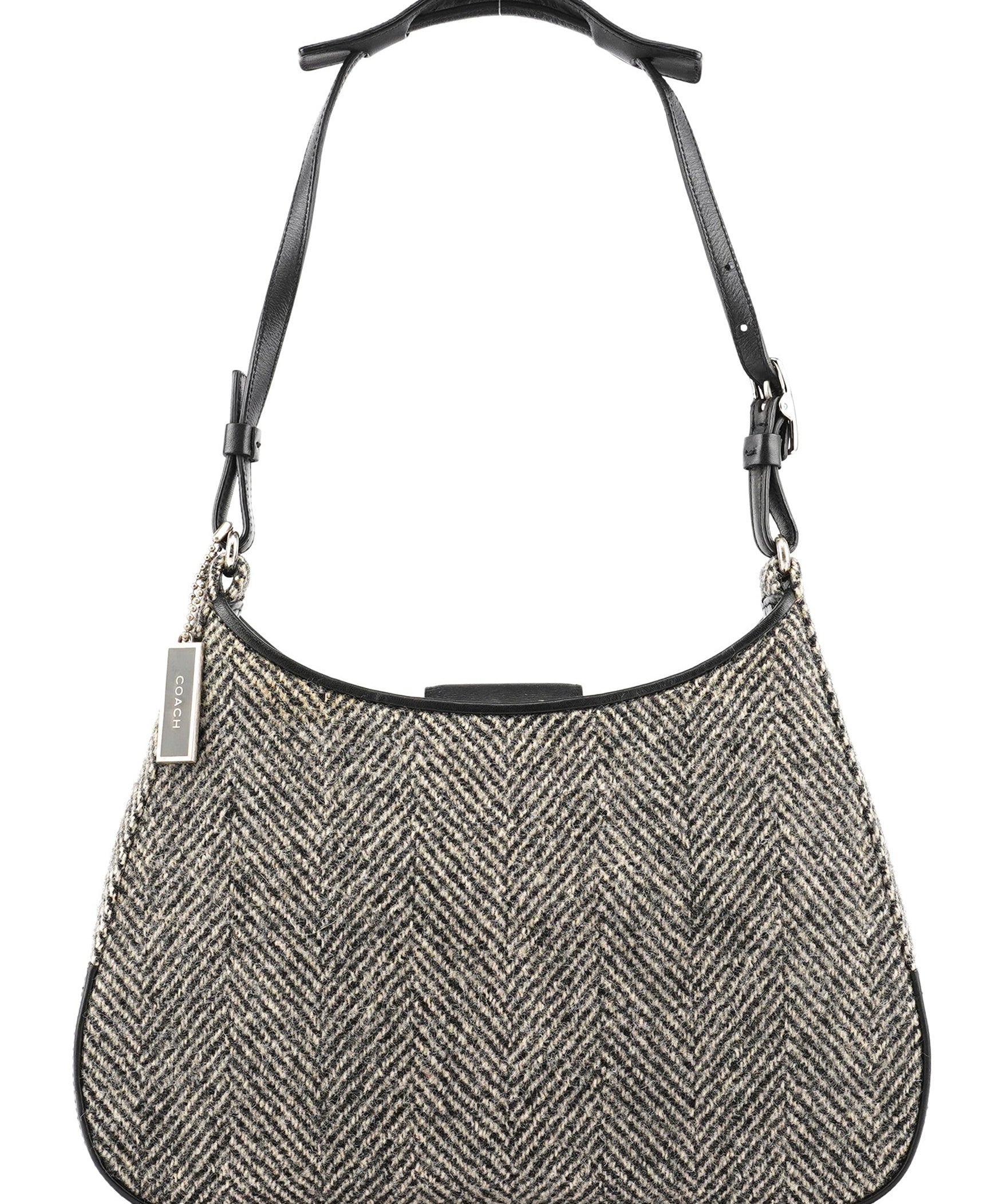 Coach 8121 Grey Herringbone Wool Shoulder Bag
