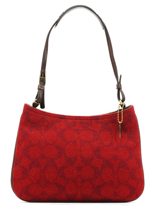 Coach 8307 Red Signature Monogram Wool Shoulder Bag
