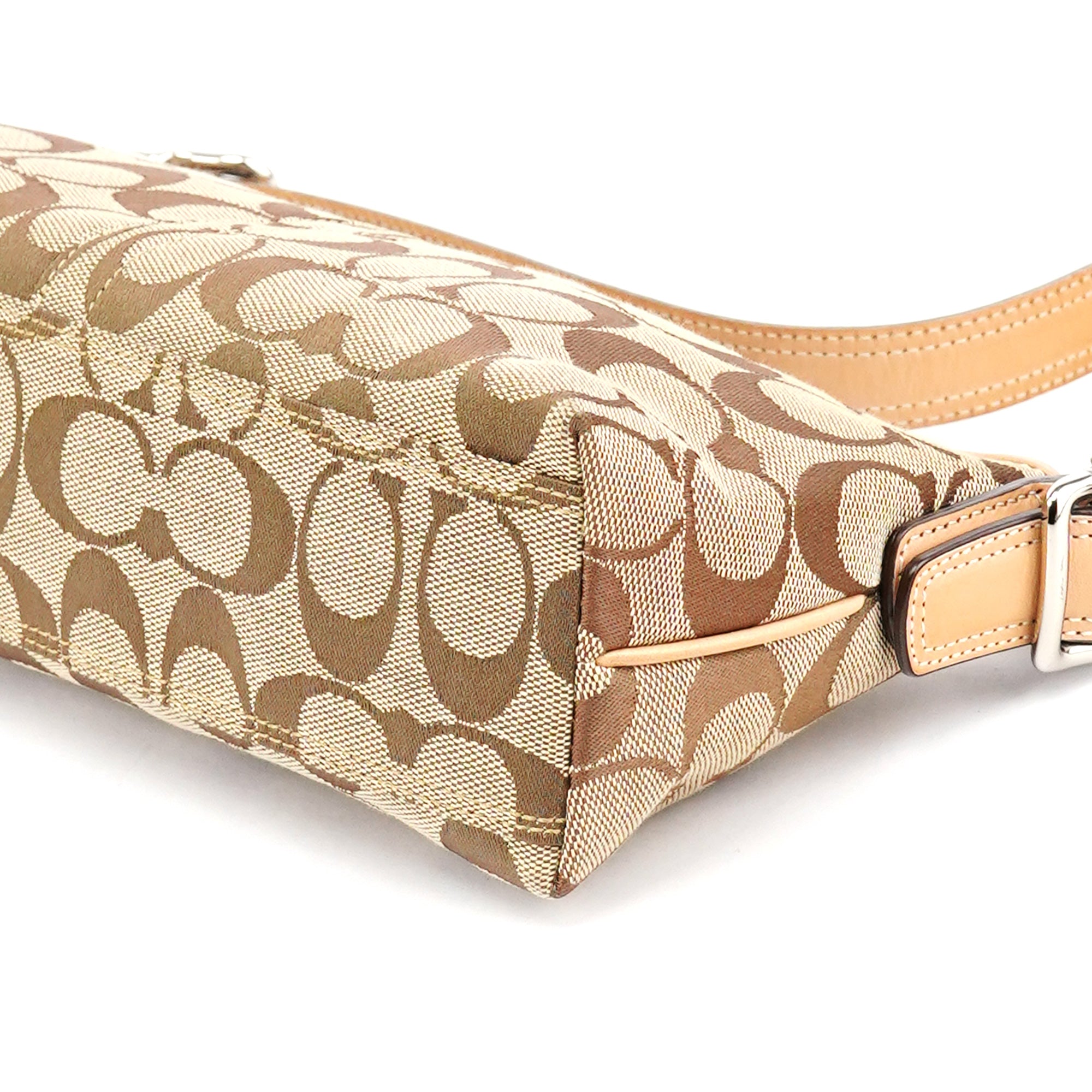 Coach 8K01 Sac porté épaule Demi en toile Signature beige et camel