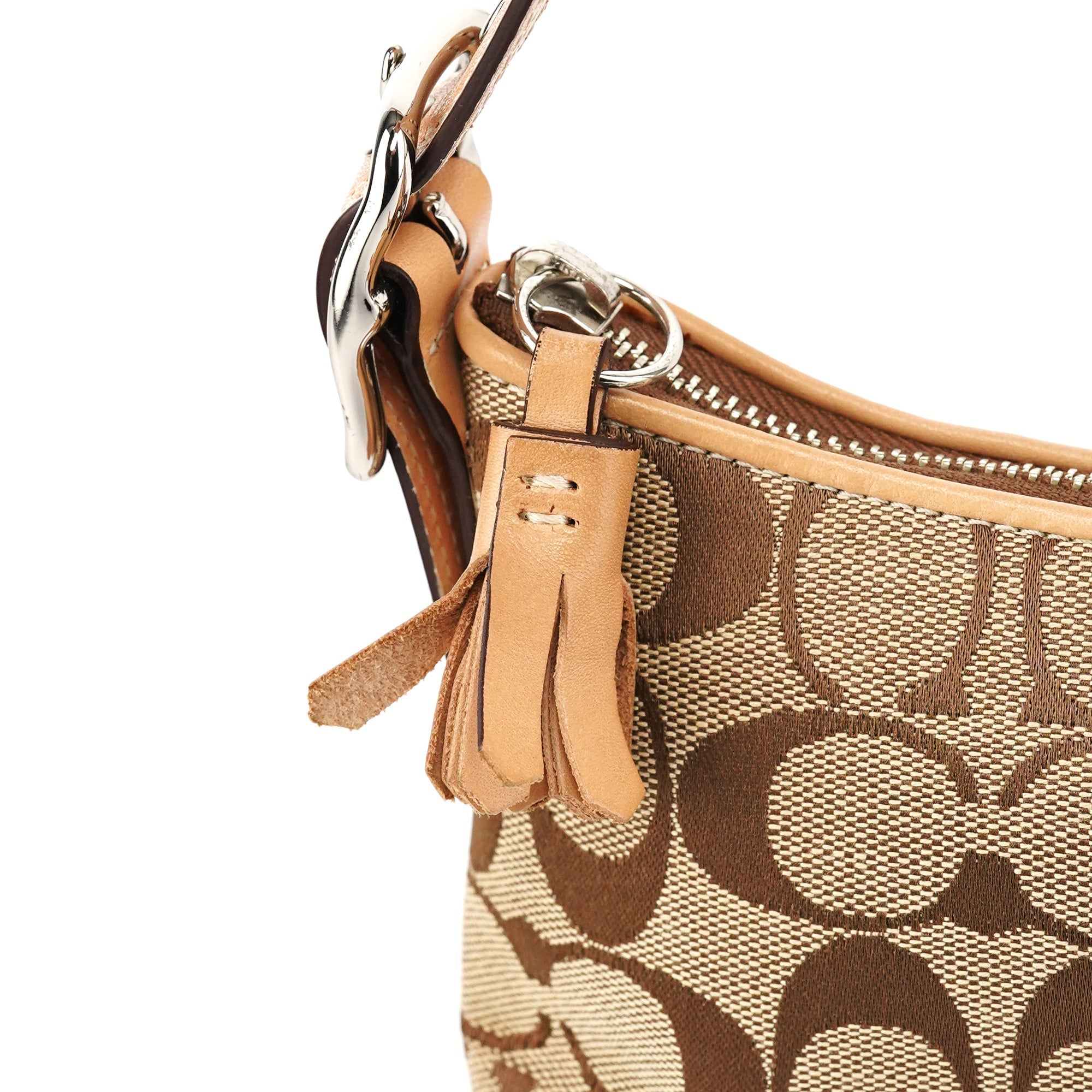 Coach 8K01 Sac porté épaule Demi en toile Signature beige et camel