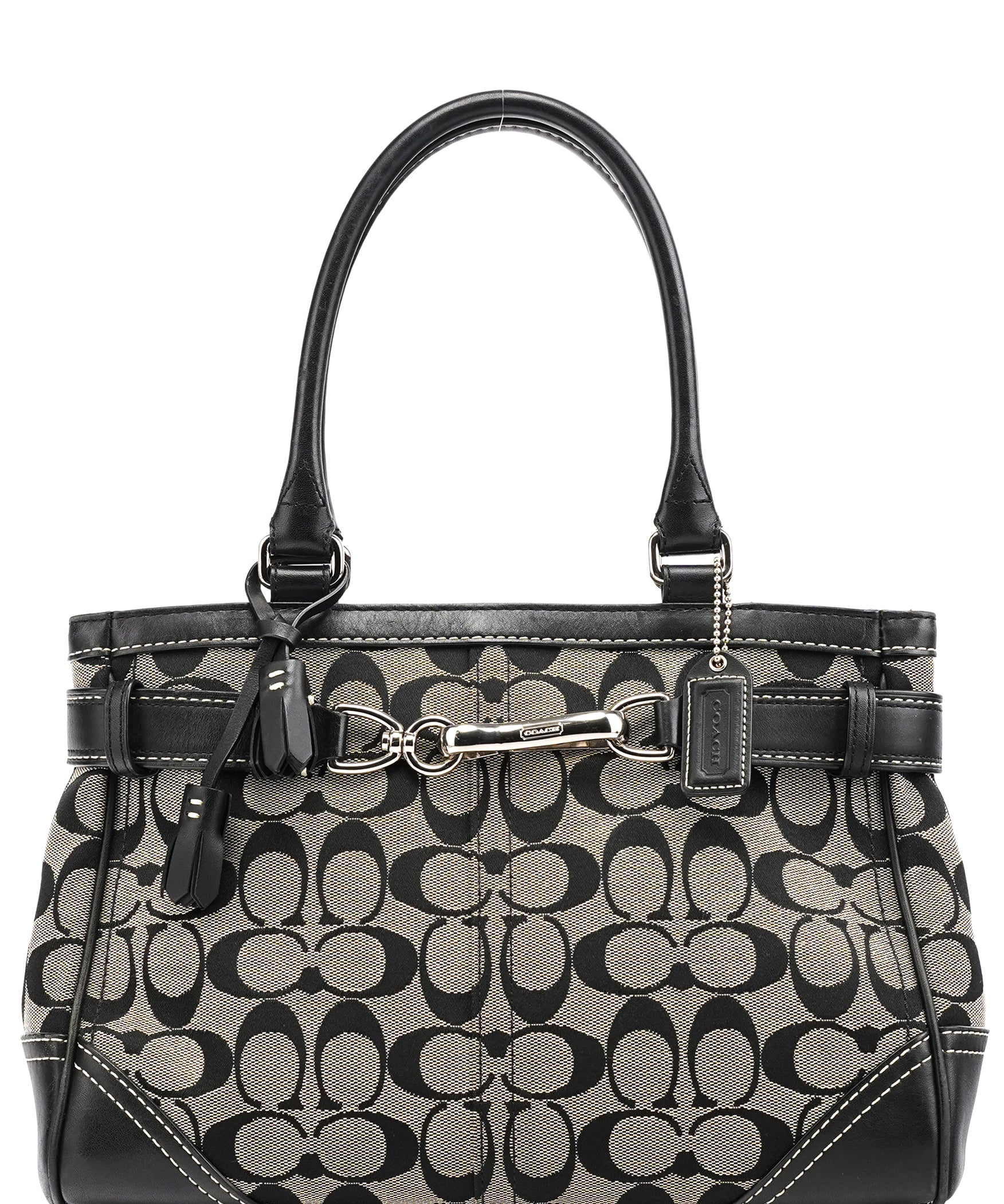 Coach 8K06 Grey Black Signature Canvas Hamptons Tote Bag