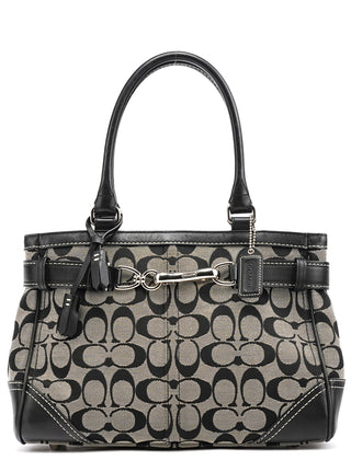Coach 8K06 Grey Black Signature Canvas Hamptons Tote Bag