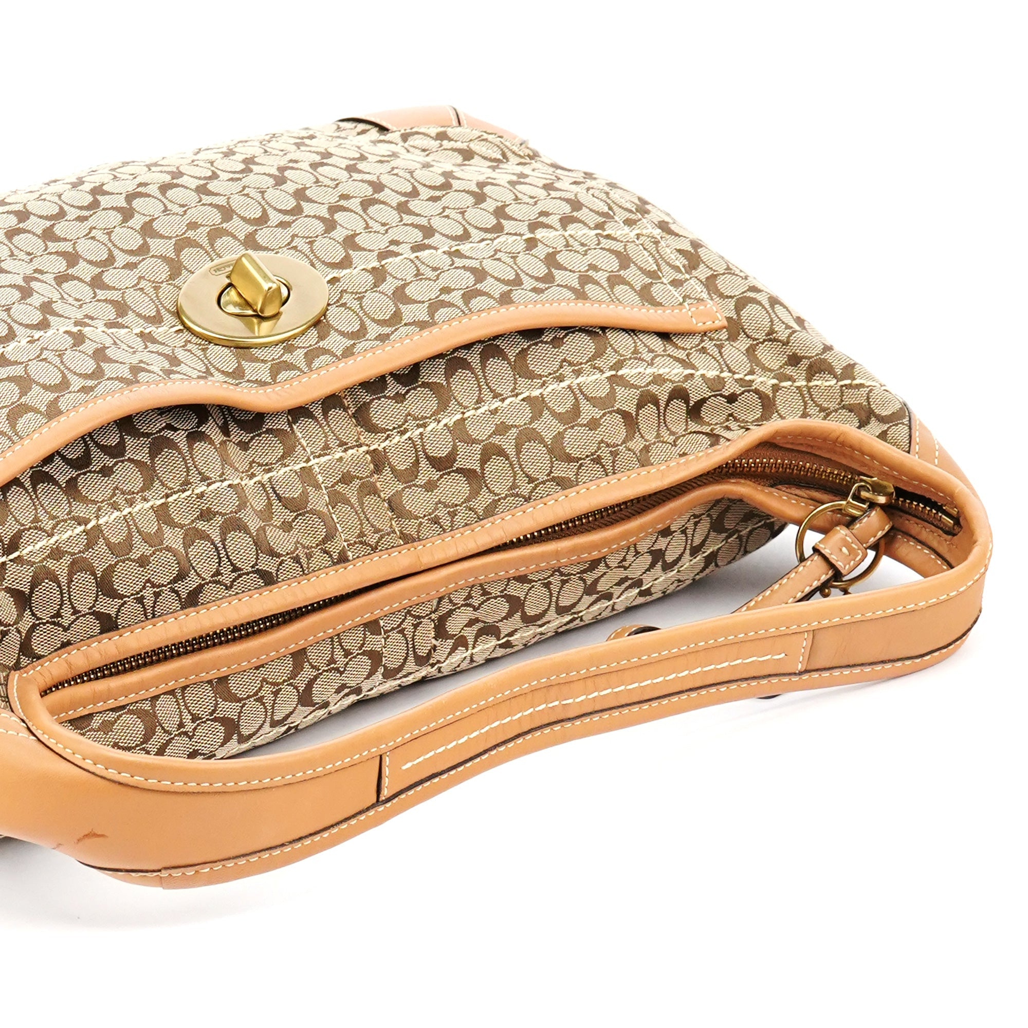 Coach Beige Brown Signature Turnlock Shoulder Bag
