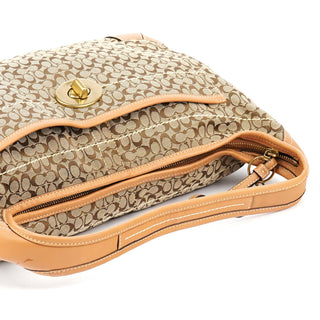 Coach Beige Brown Signature Turnlock Shoulder Bag