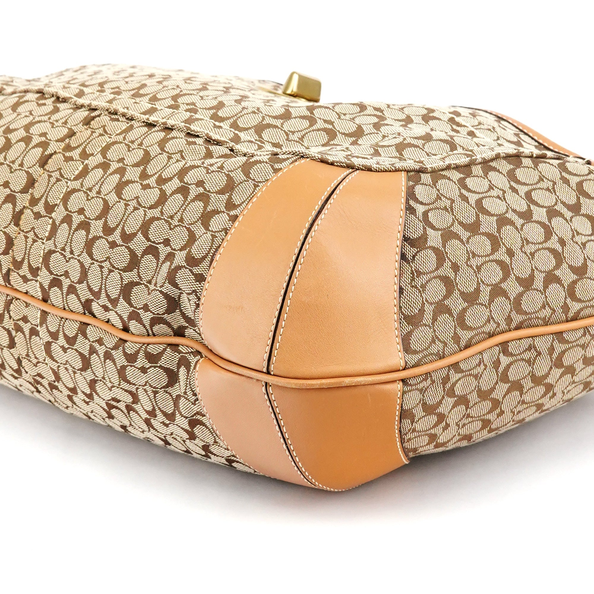 Coach Beige Brown Signature Turnlock Shoulder Bag