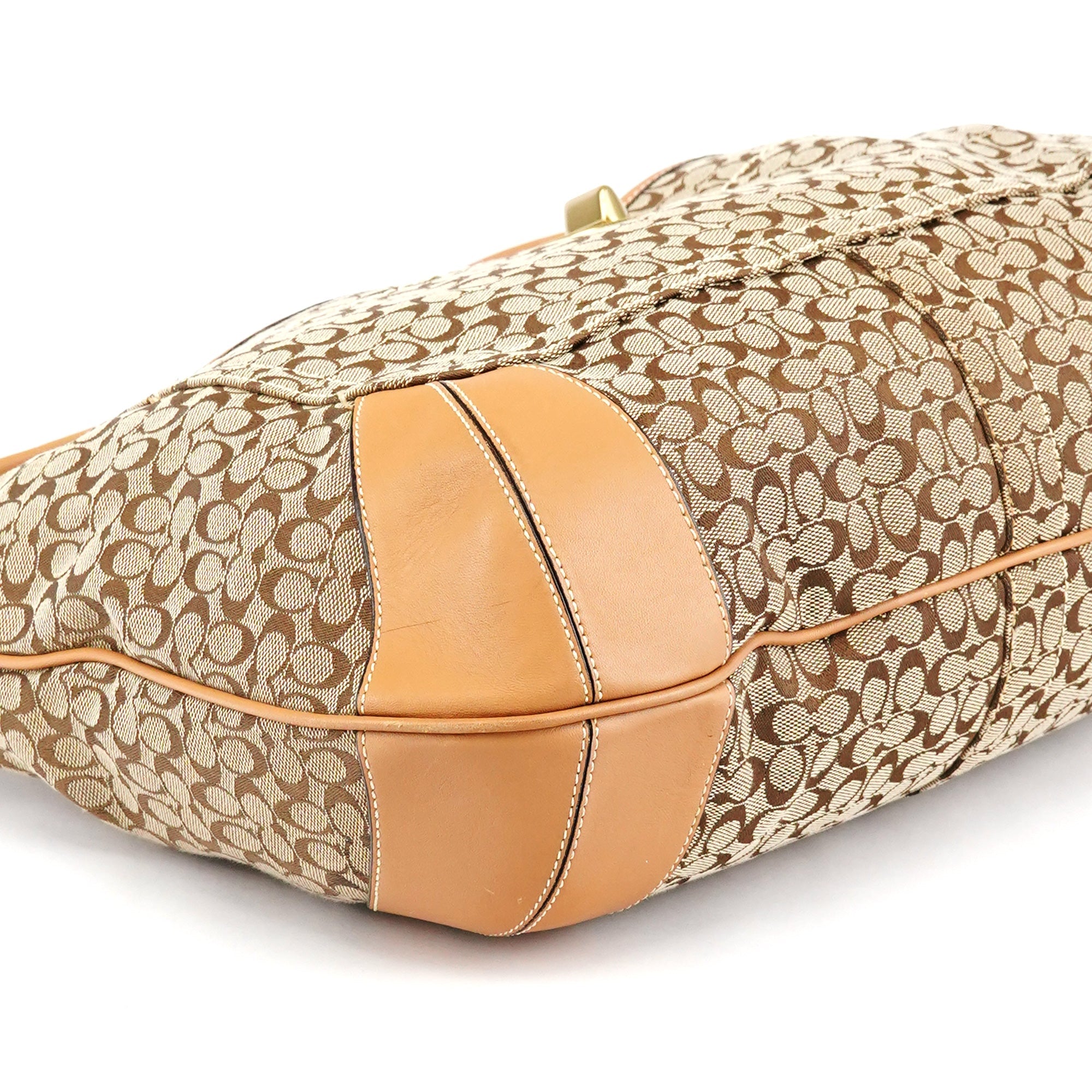 Coach Beige Brown Signature Turnlock Shoulder Bag