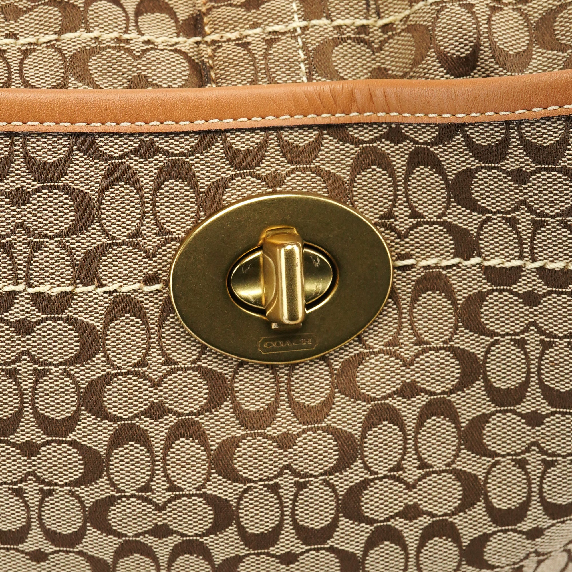 Coach Beige Brown Signature Turnlock Shoulder Bag