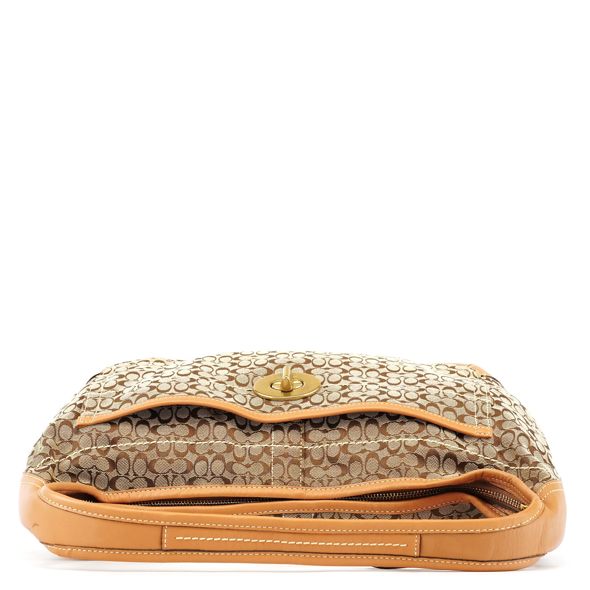 Coach Beige Brown Signature Turnlock Shoulder Bag