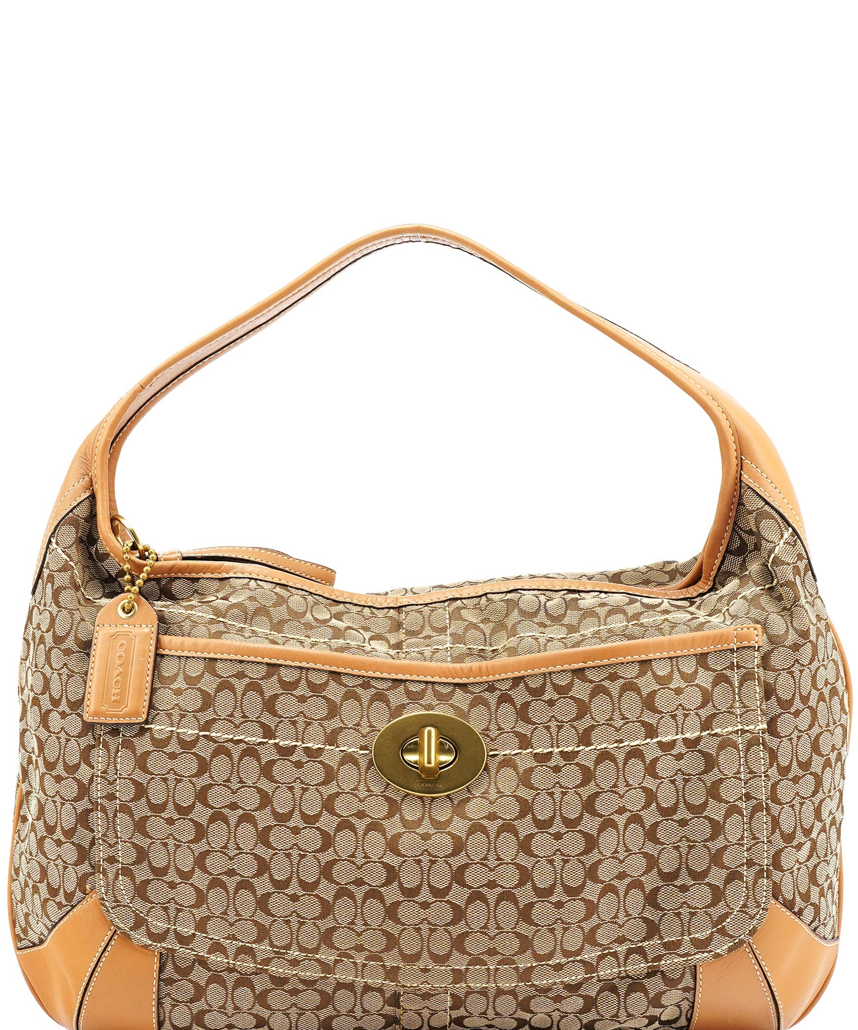 Coach Beige Brown Signature Turnlock Shoulder Bag