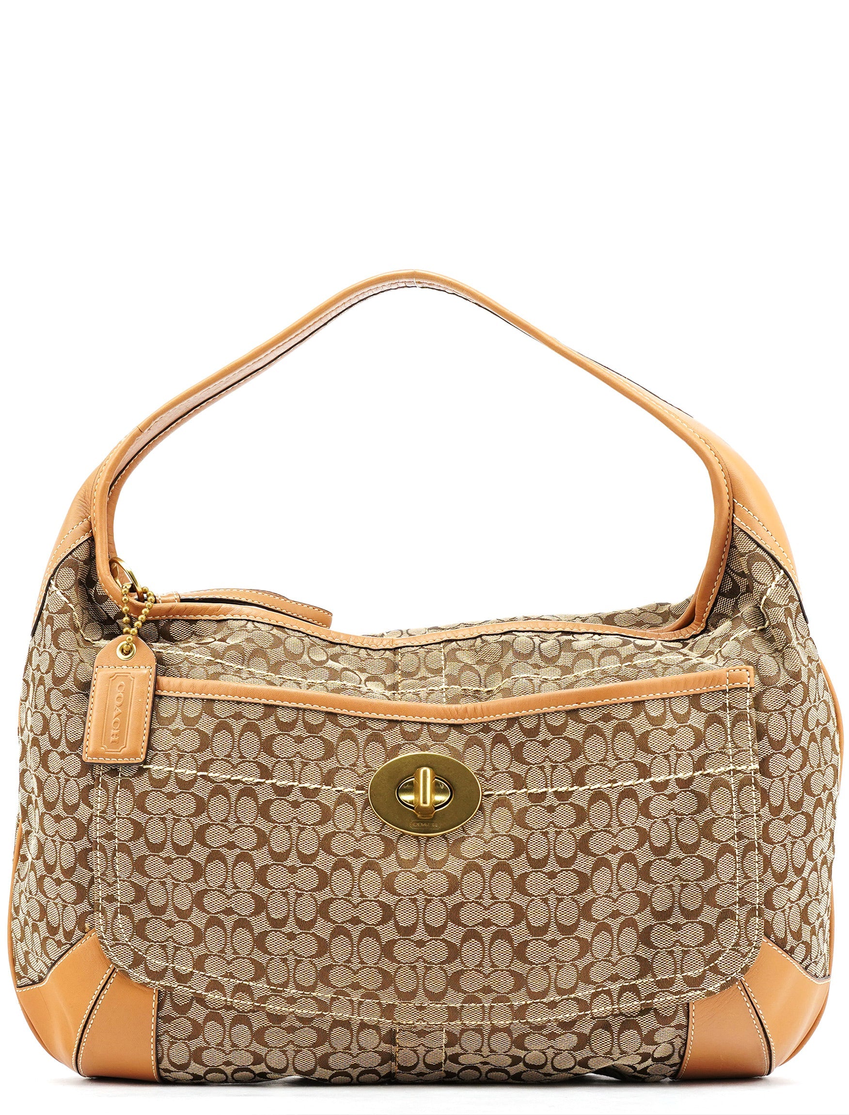 Coach Beige Brown Signature Turnlock Shoulder Bag