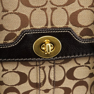 Coach Beige Brown Signature Turnlock Tote Bag