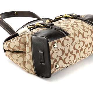 Coach Beige Brown Signature Turnlock Tote Bag