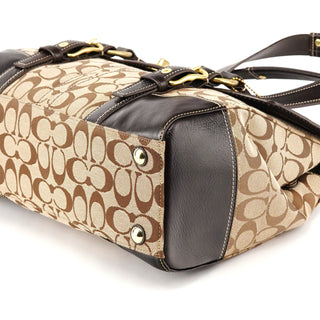 Coach Beige Brown Signature Turnlock Tote Bag