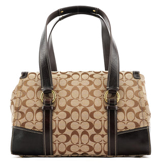 Coach Beige Brown Signature Turnlock Tote Bag