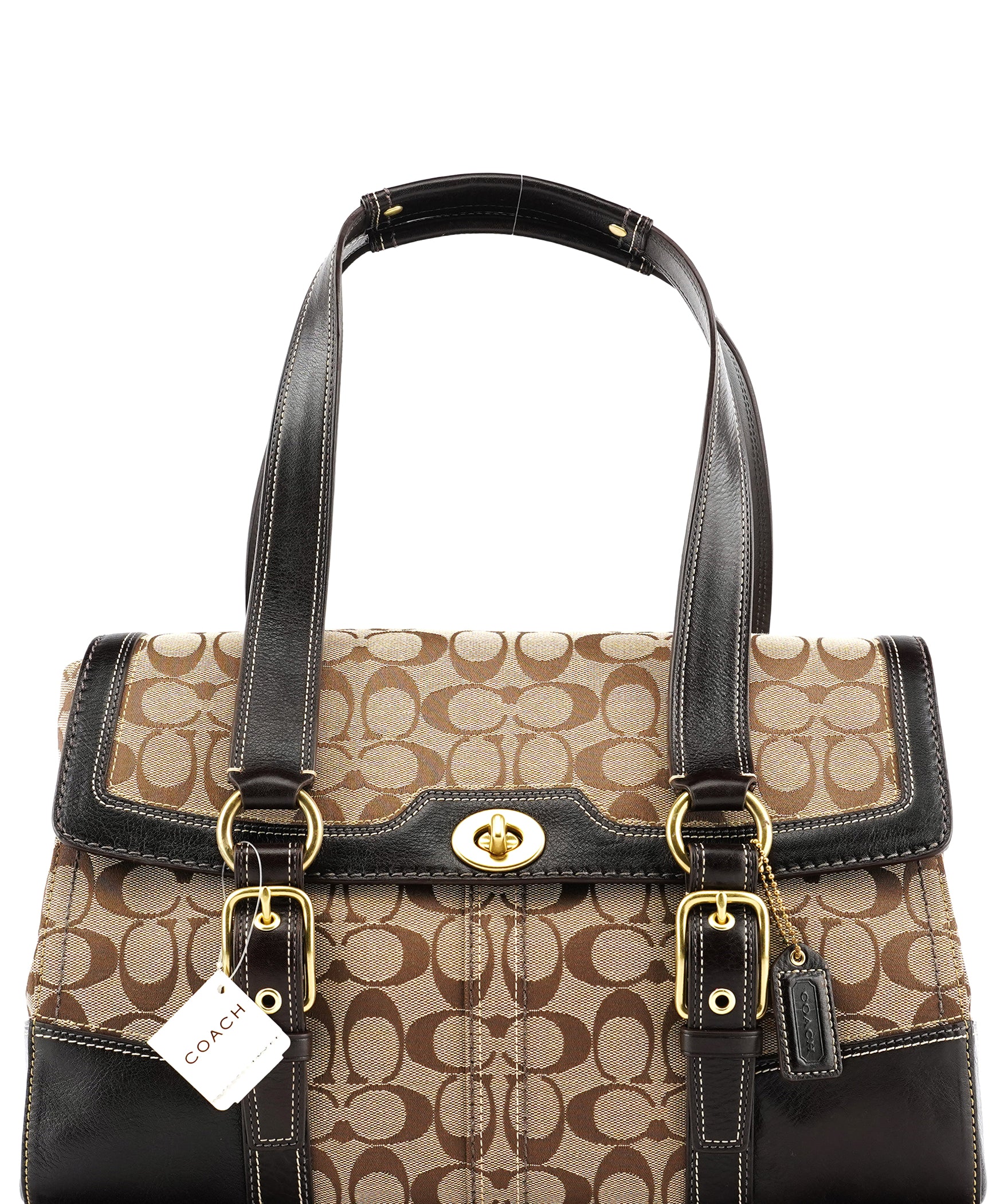 Coach Beige Brown Signature Turnlock Tote Bag
